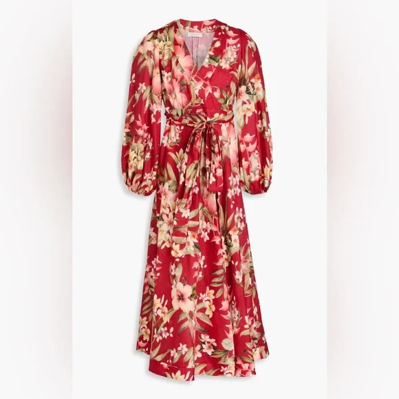 Zimmerman Floral-Print Linen Midi Wrap Dress - Picture 5 of 9